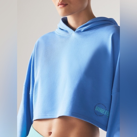 NWT - Savage x Fenty ESSENTIAL TERRY SCOPE LOGO CROPPED HOODIE - Size Large - Picture 1 of 5